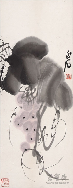 齐白石 《葡萄》 四屏之二 设色纸本 镜心 52×20.5cm