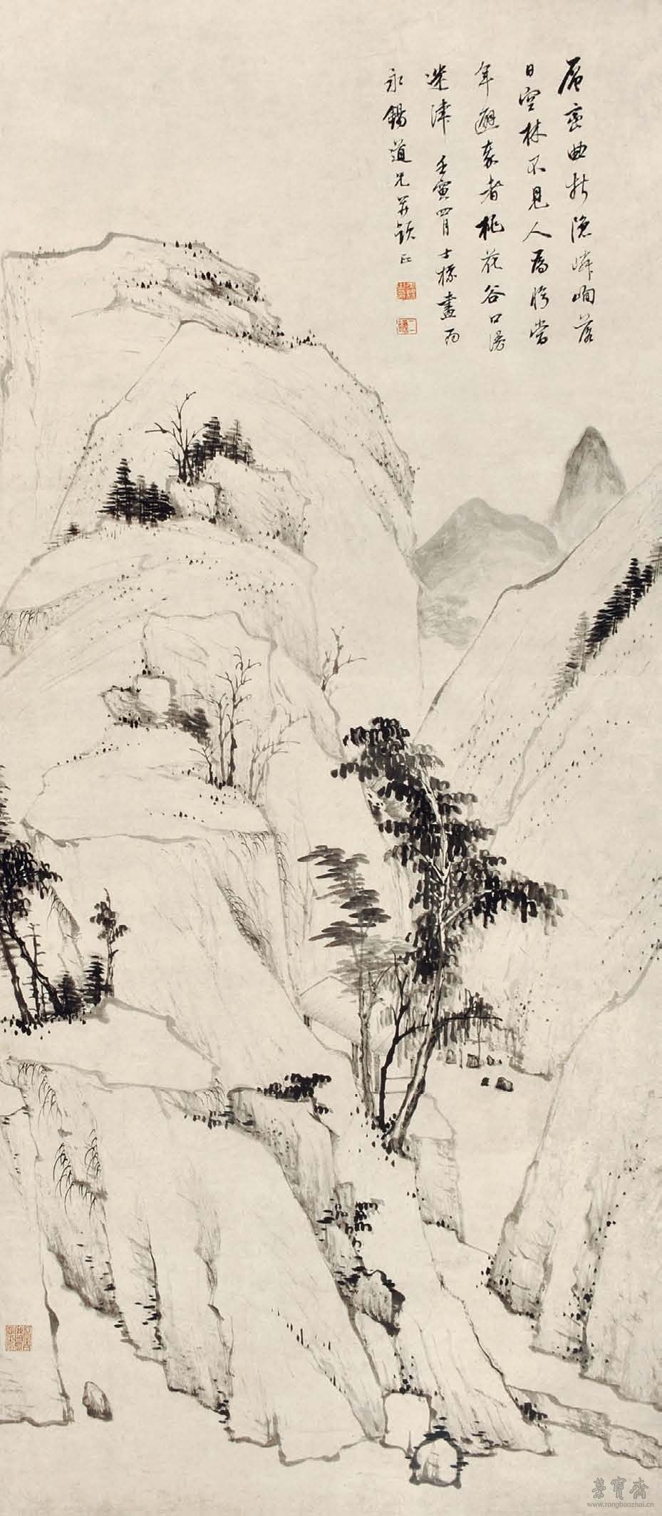 清 查士标 层峦幽谷图 50.5cm×116.5cm 1662